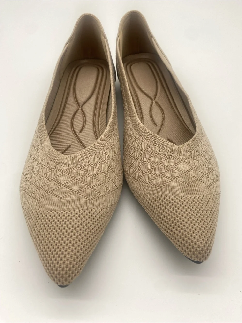Aomigoct Women’s Size 9 Pointed Toe Knit Ballet Flats Beige Cushioned Slip On